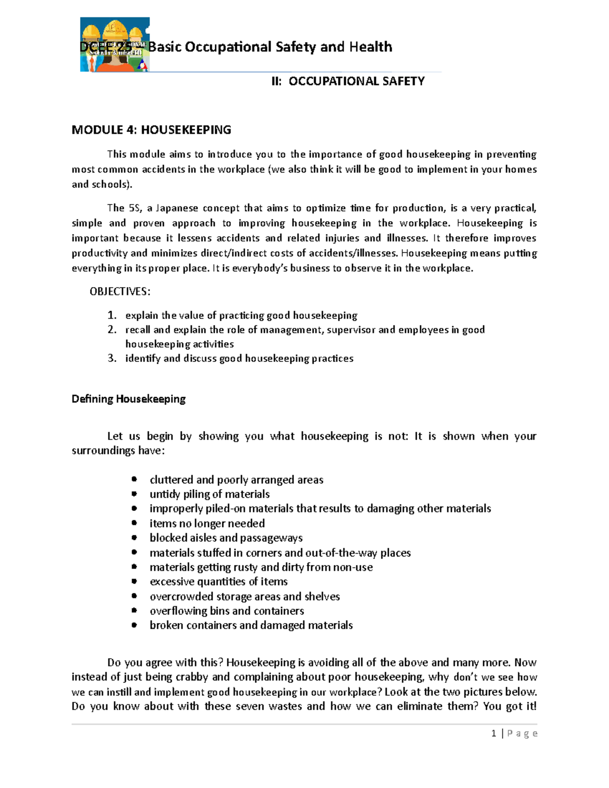 BOSH 4 - Good Housekeeping & 5S Practices for Safety and Efficiency ...