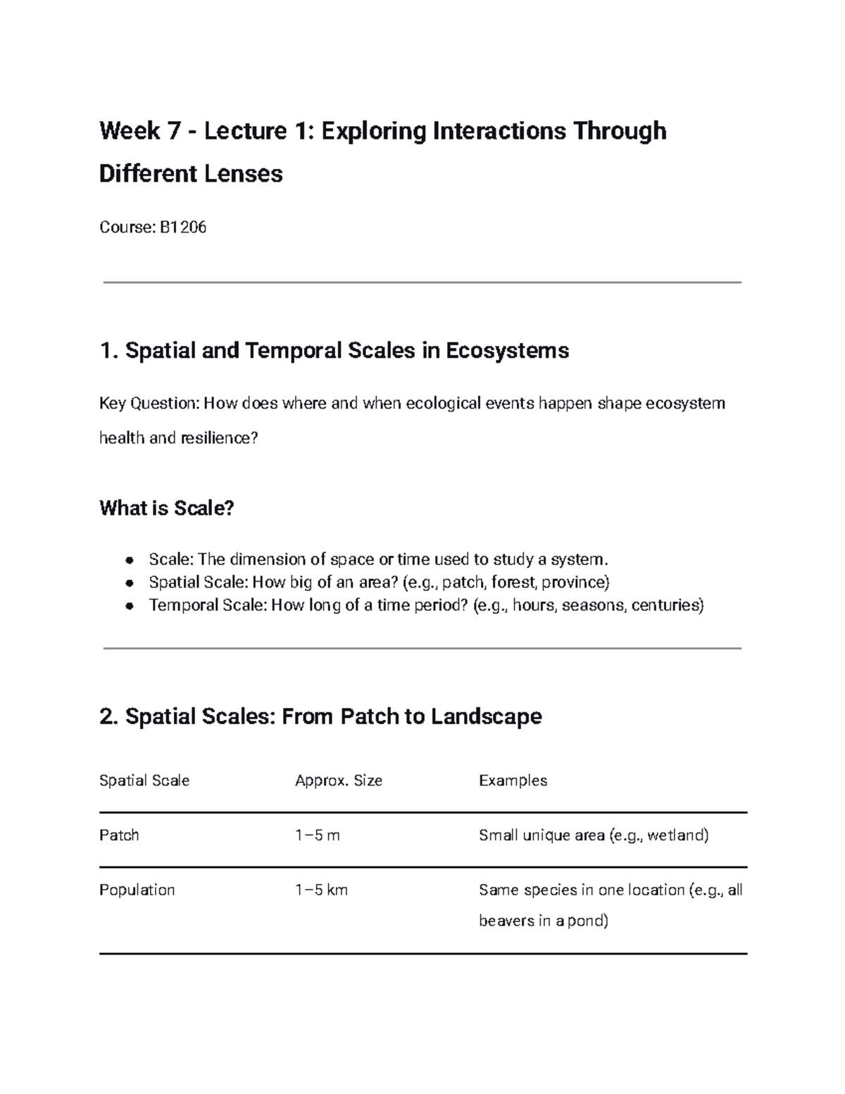 BI275 Lecture 1: Spatial & Temporal Scales in Ecology - Studocu
