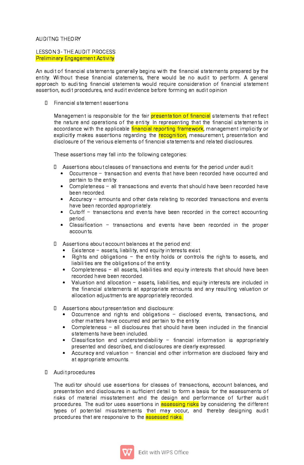 Midterm - Auditing Theory - Lessons on Audit Process & Planning - Studocu