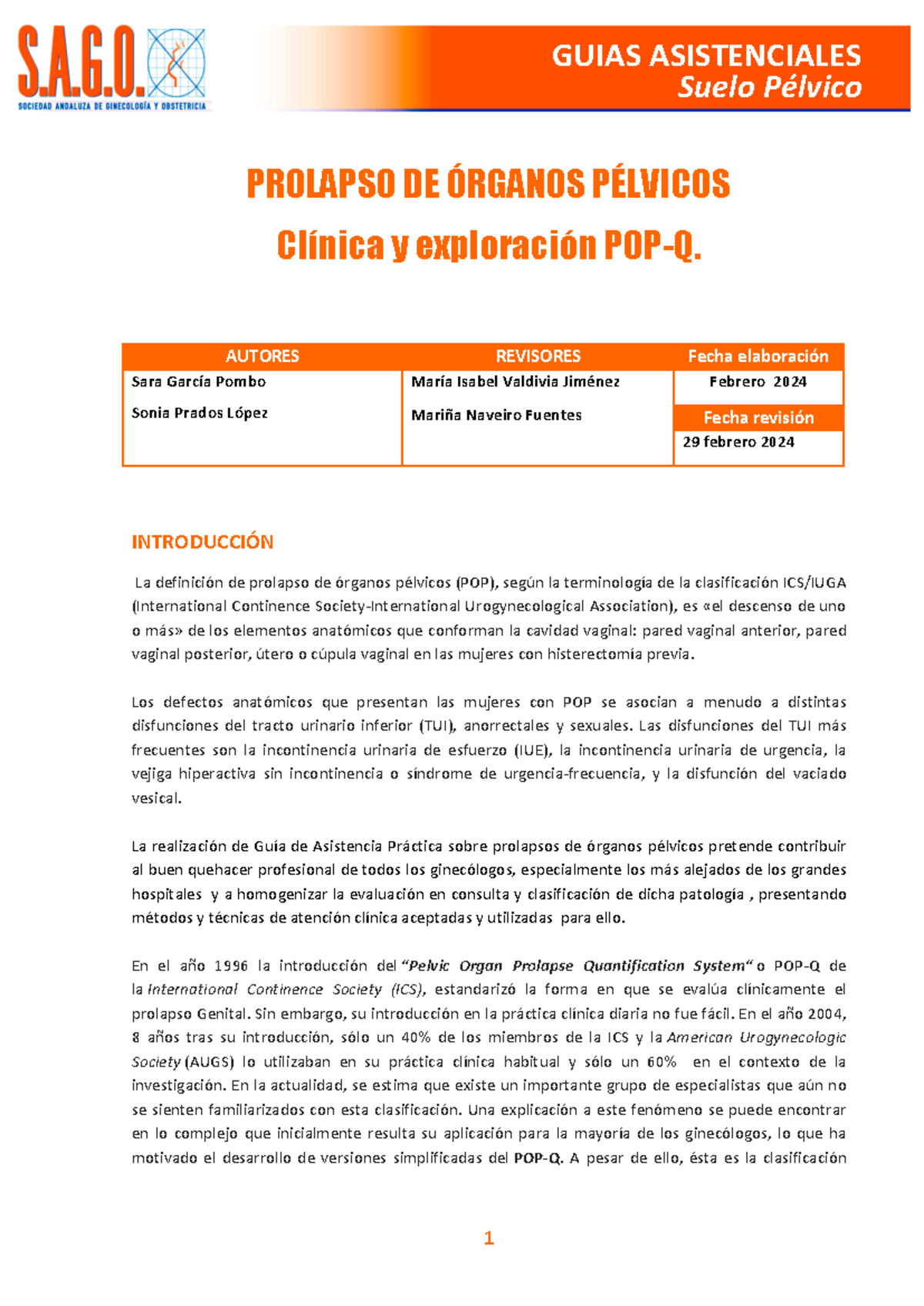 POPQ - Guía Práctica sobre Prolapso de Órganos Pélvicos - Studocu