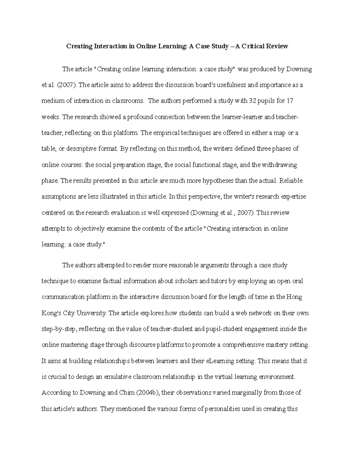Creating Interaction in Online Learning: A Case Study Review (Turnitin ...