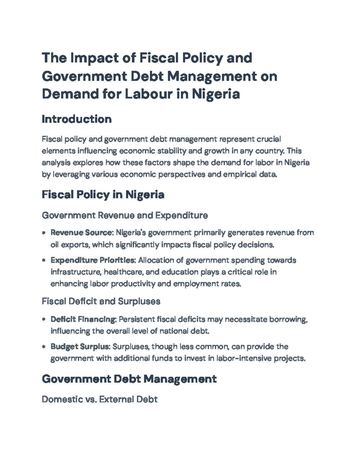Impact of Fiscal Policy and Debt Management on Labor Demand in Nigeria ...