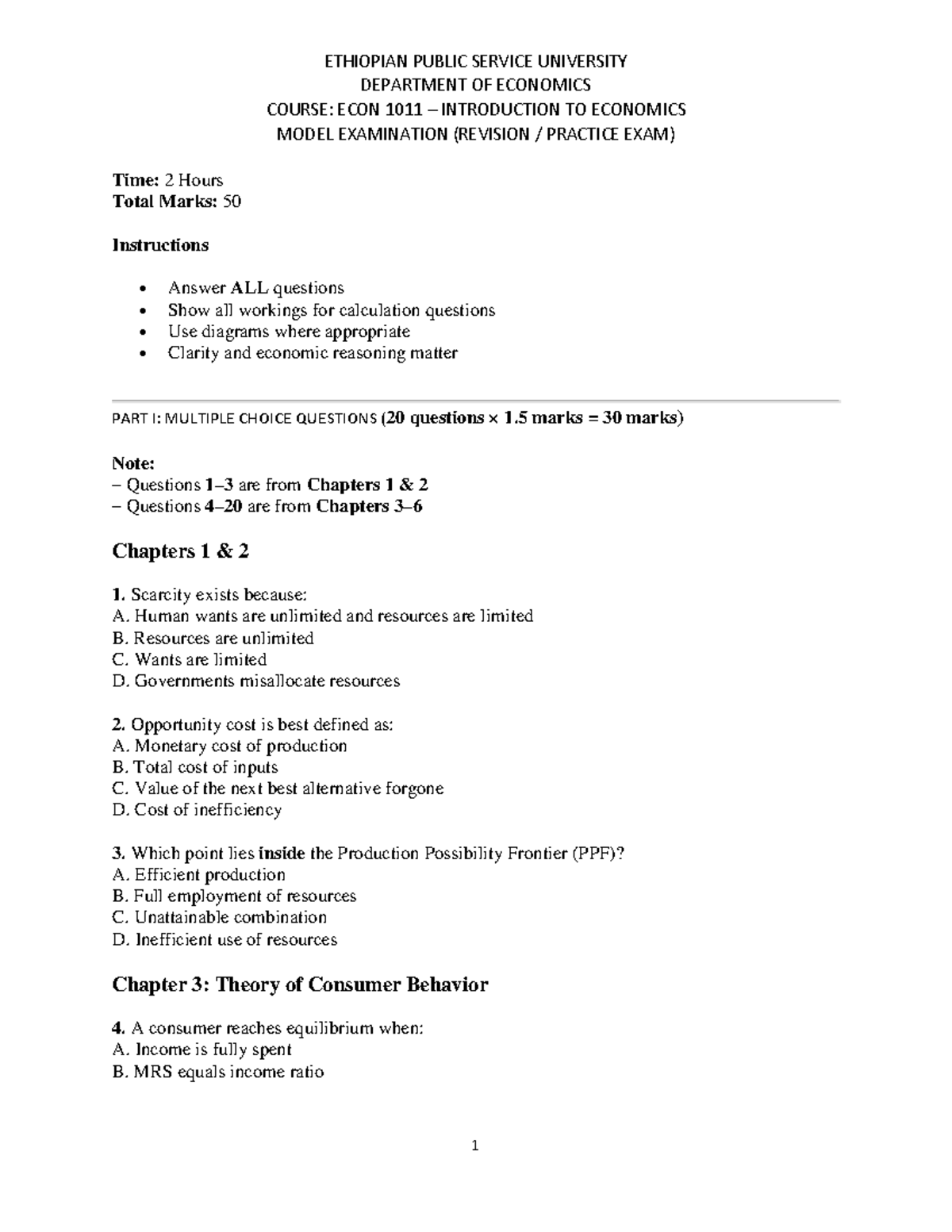 ECON 1011 Final Exam Model Questions & Practice (Revision) - Studocu