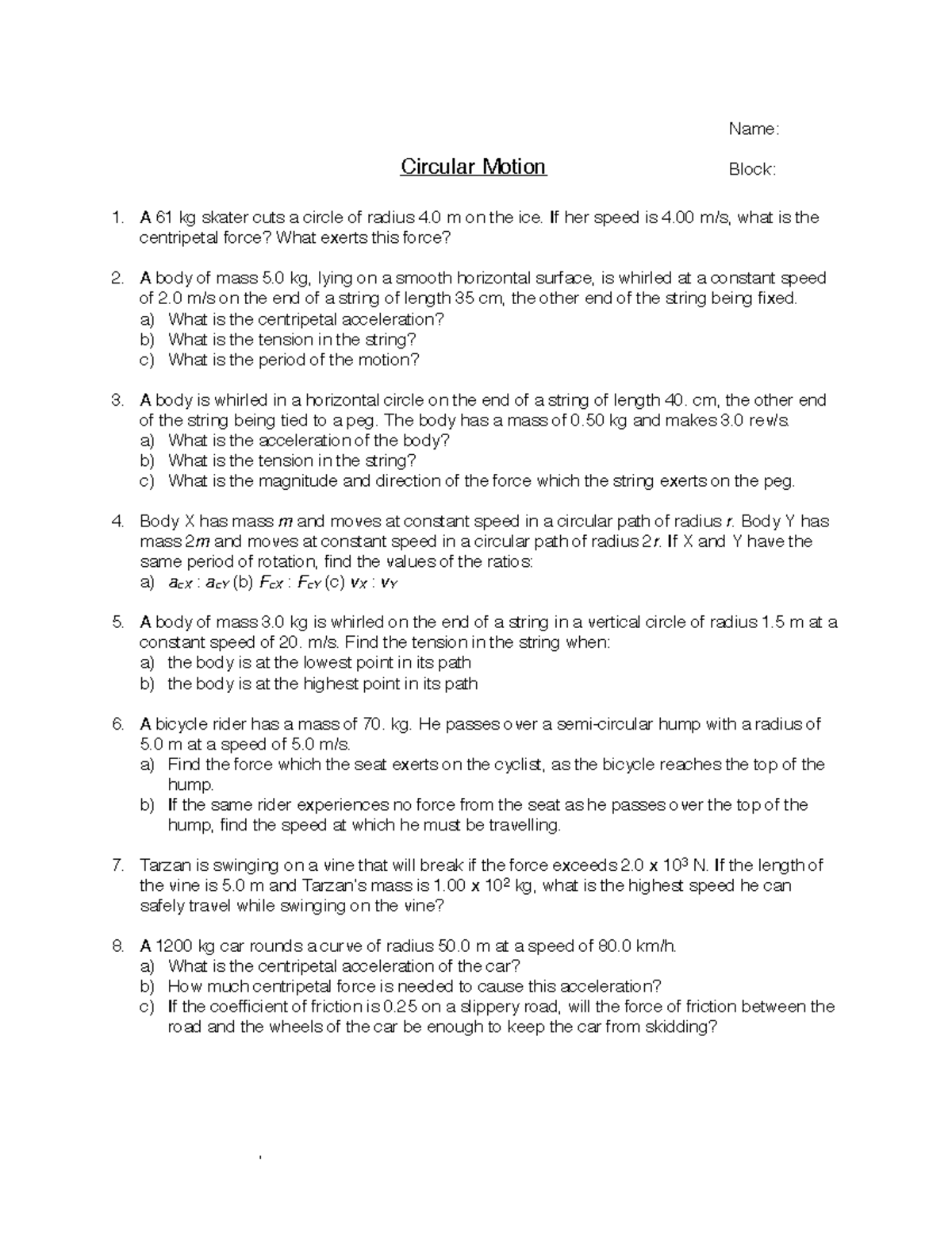 Physics 12: Circular Motion Problems and Solutions by M. Lam - Studocu