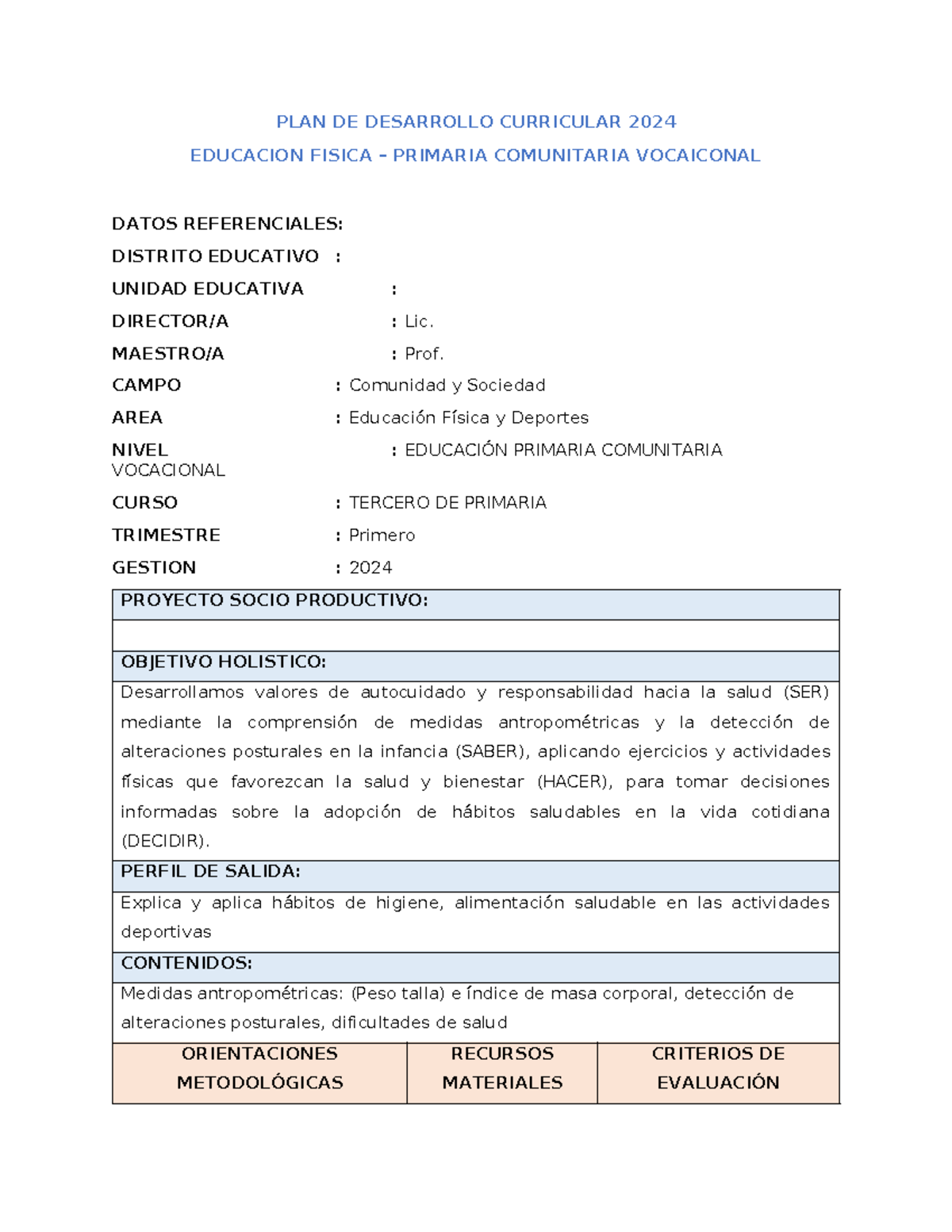 PDC 3ro PRIM 1T Educación Física 2024 - Desarrollo Curricular - Studocu