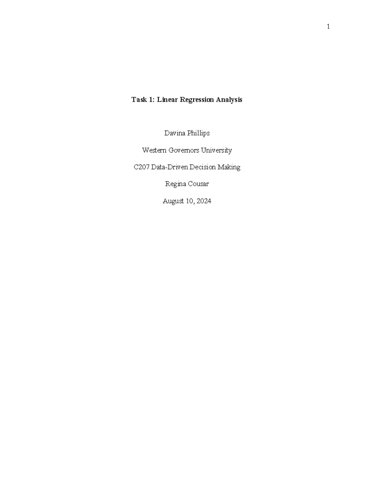 C207 Task 1: Linear Regression Analysis on Nurse Attrition Rates - Studocu