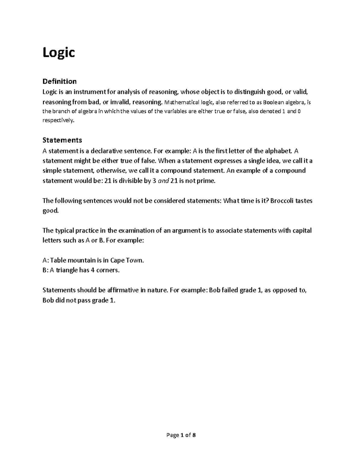 Logic - Logic Definition Logic is an instrument for analysis of ...