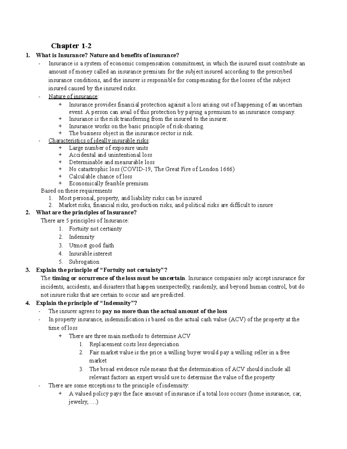 Chapter 3: Understanding Insurance Risks and Principles (INS101) - Studocu