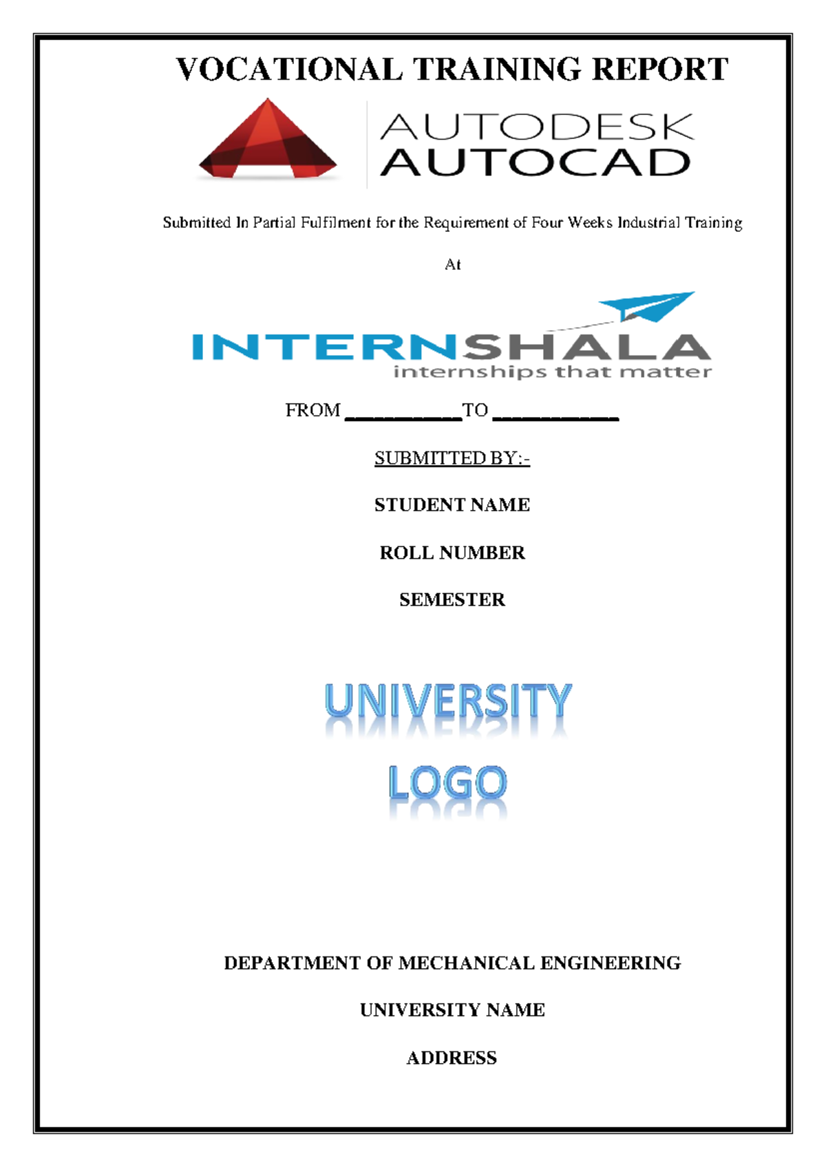 Vocational Training Report on AutoCAD – Mechanical Engineering 191006 ...