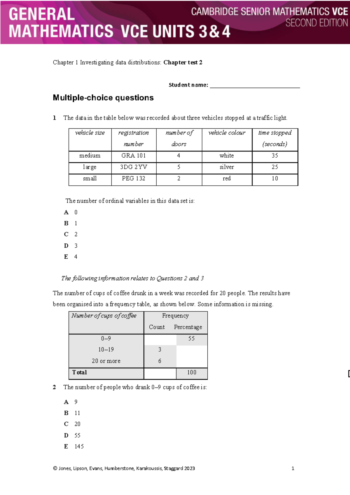Chapter 1 Test 2: Investigating Data Distributions - 21345678 - Studocu