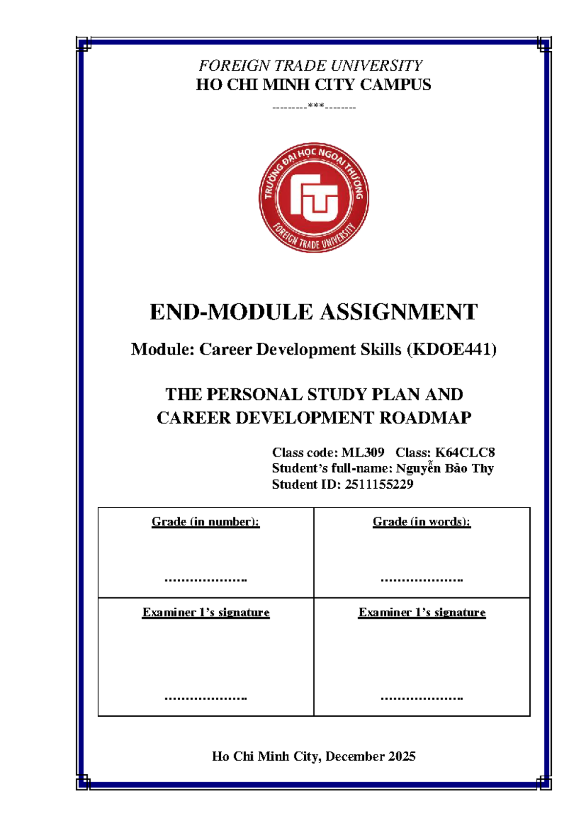 KDOE441 ML309 Personal Study Plan & Career Development Roadmap - Studocu