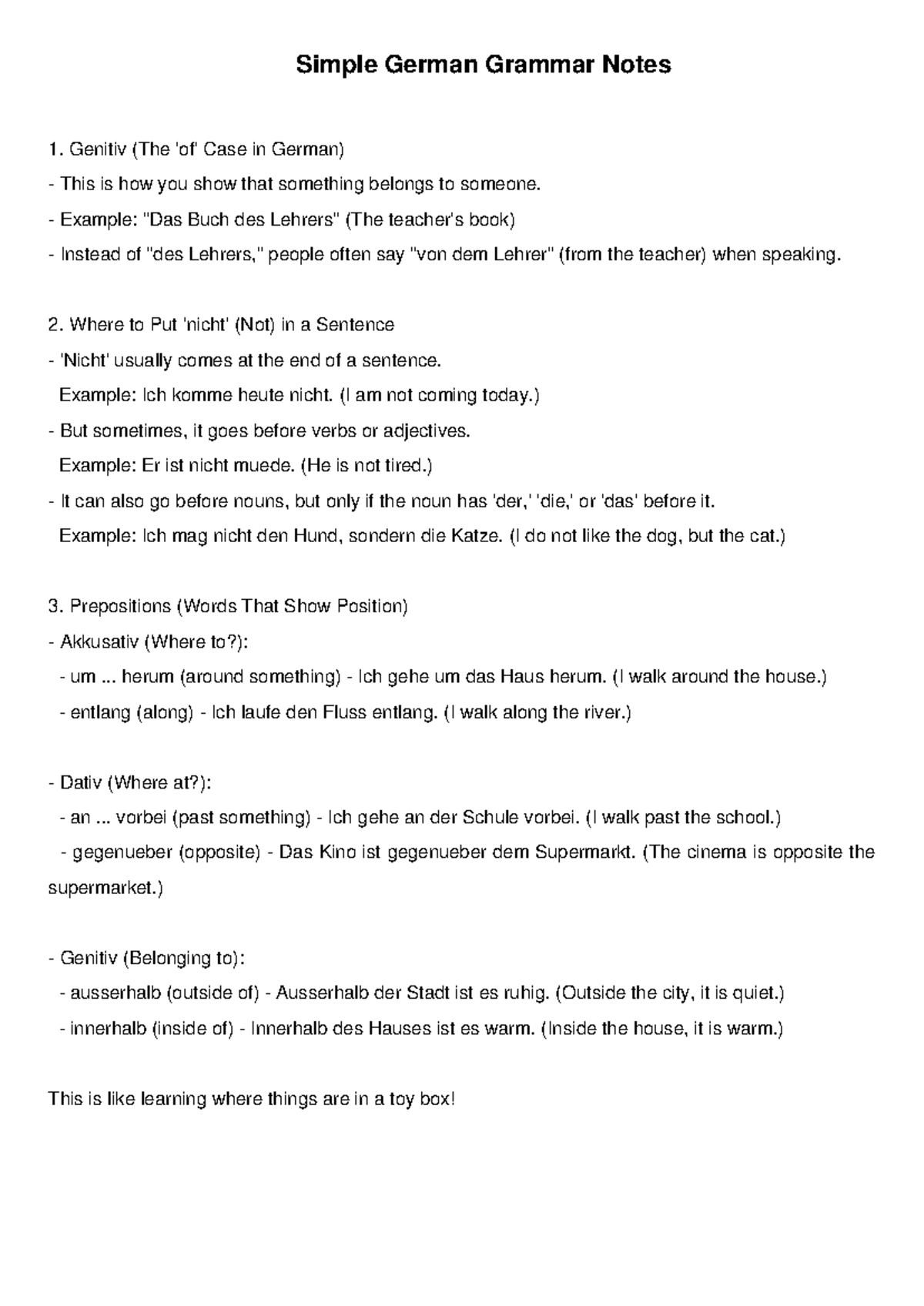 German Grammar Notes: Understanding Genitiv and Sentence Structure ...