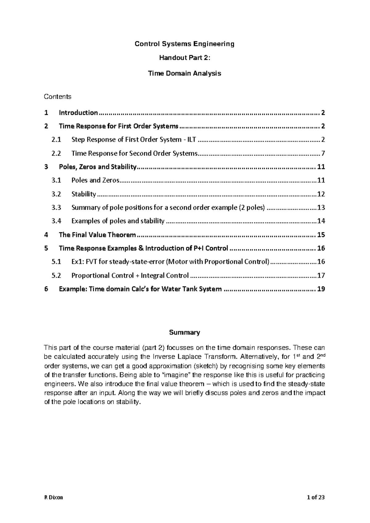Time Response notes - Control Systems Engineering Handout Part 2: Time ...