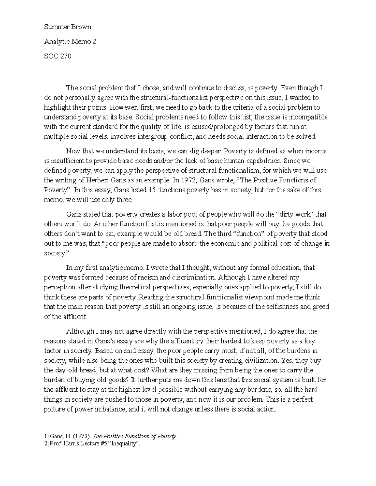 Analytic memo 2 - Memo on poverty (9/10) - Summer Brown Analytic Memo 2 ...
