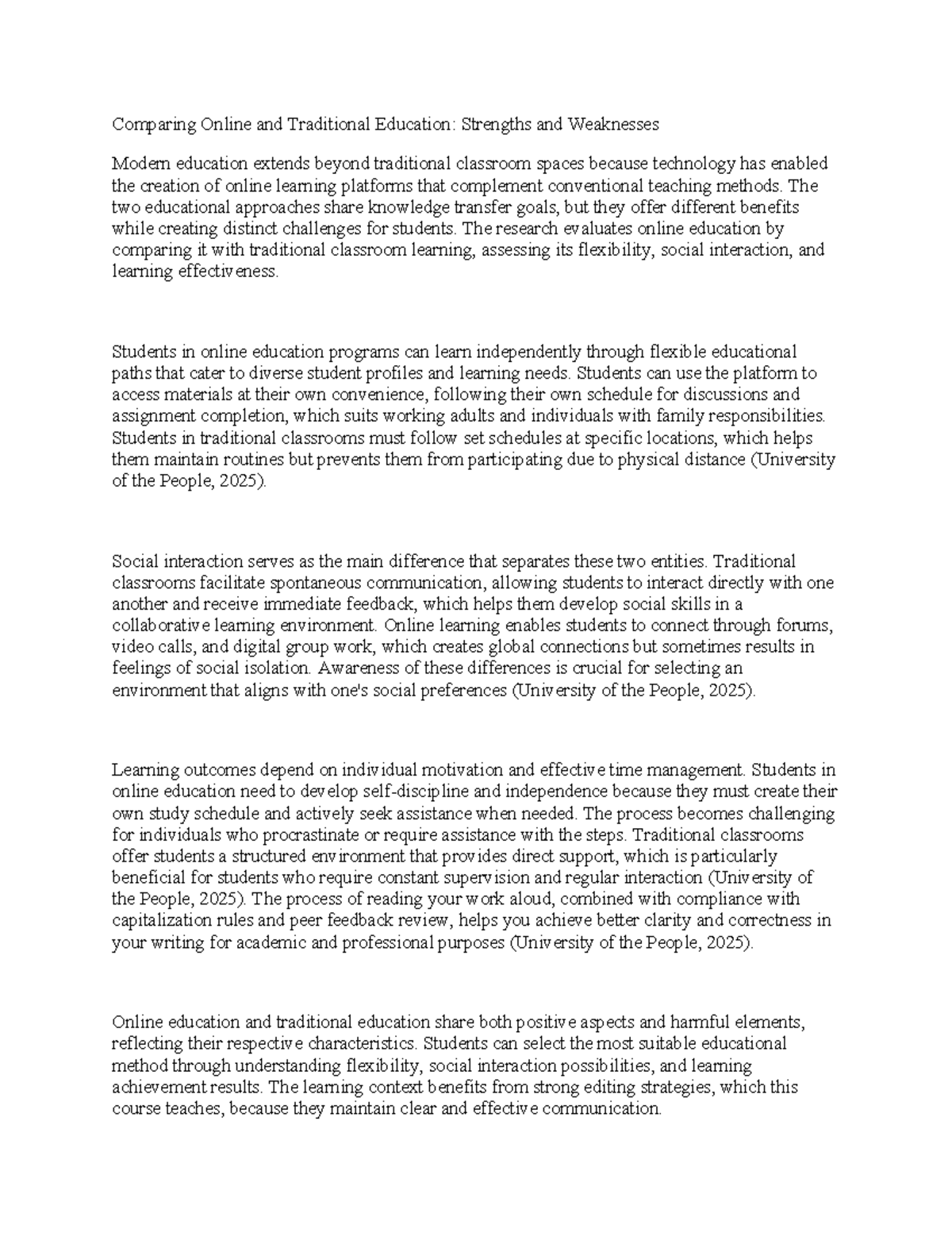 Unit 7 Written Assignment: Comparing Online vs. Traditional Education ...