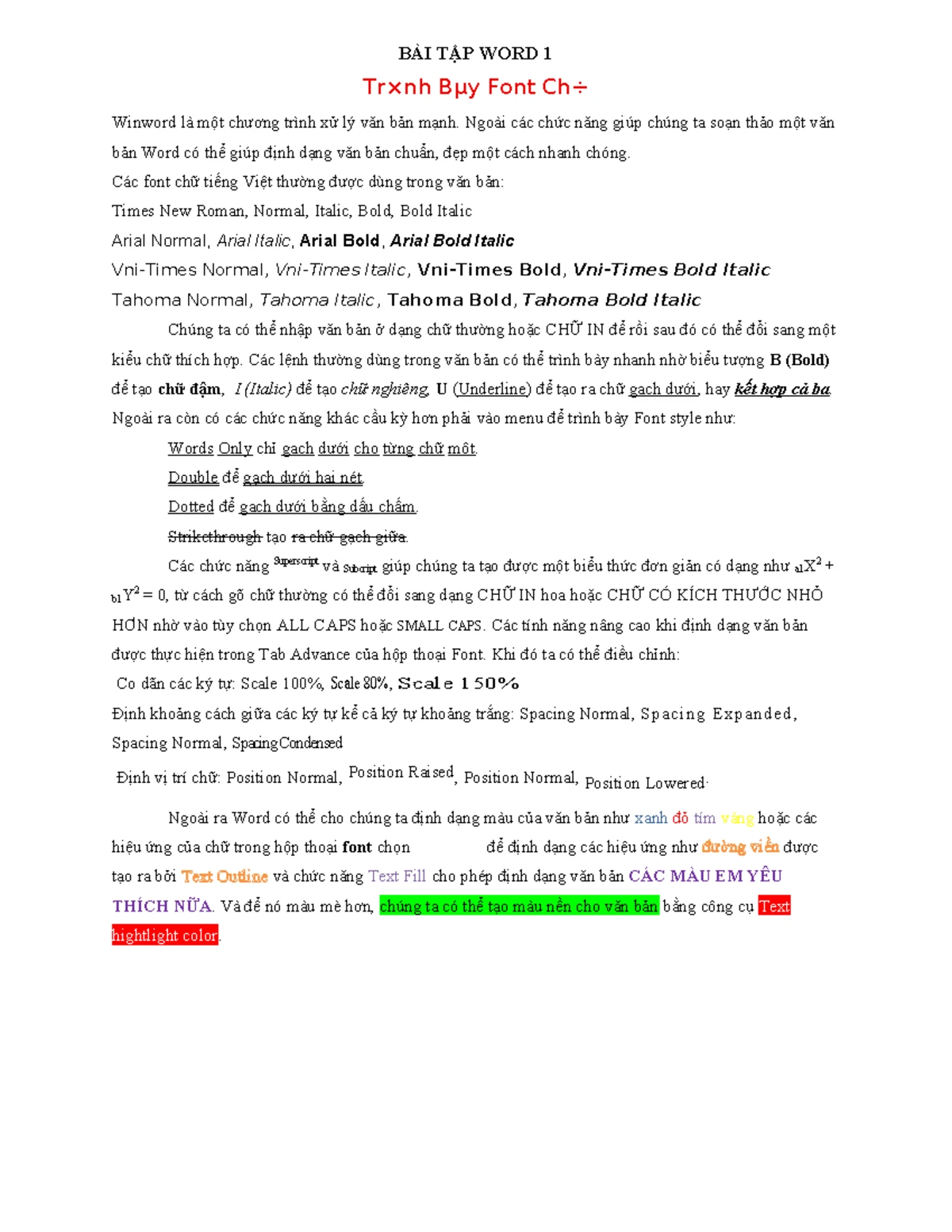 BÀI TẬP WORD 1: Hướng Dẫn Định Dạng Văn Bản Trong Winword - Studocu