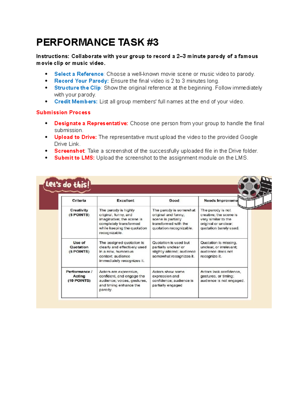 Parody Task Instructions - RNW: Create a 2-3 Min Video - Studocu