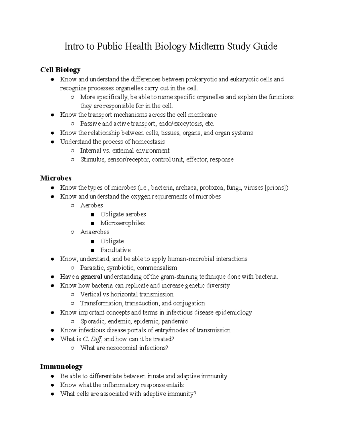 Public Health Biology (PB 101) Midterm Study Guide - Fall 2025 - Studocu