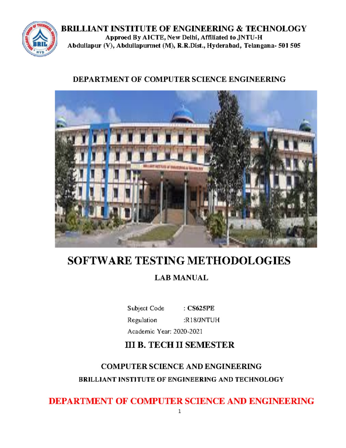 CS625PE Software Testing Methodologies Lab Manual - Studocu
