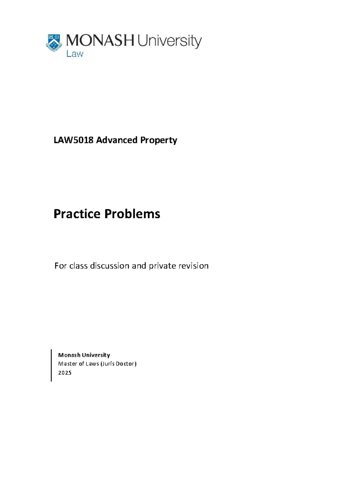 LAW5018 Advanced Property Practice Problems: Discussion & Revision ...