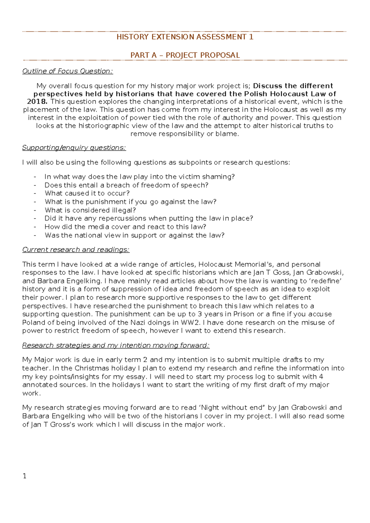 History Extension - Project Proposal on Polish Holocaust Law ...
