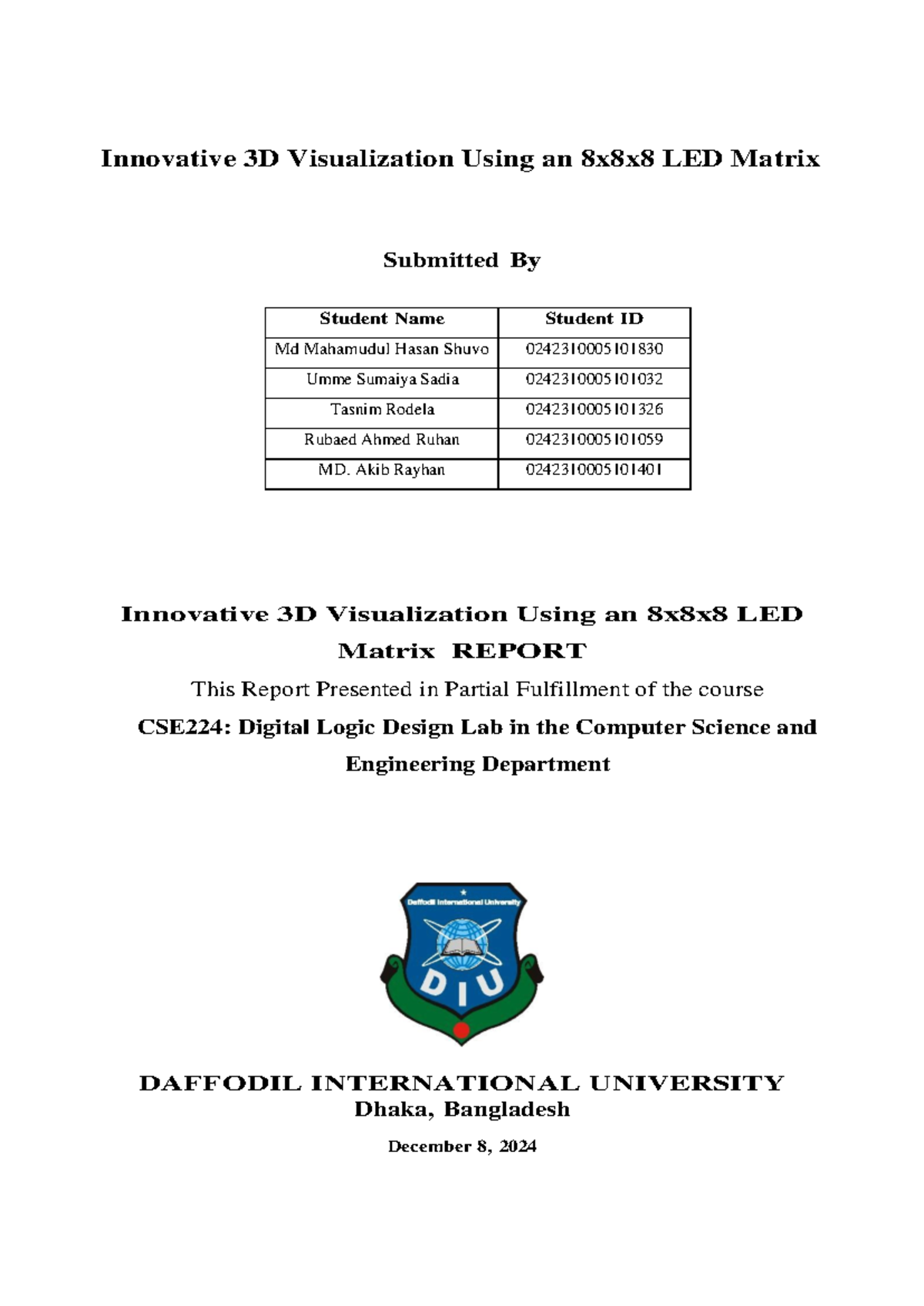 CSE224: Final Project Proposal for 8x8x8 LED Cube Visualization - Studocu