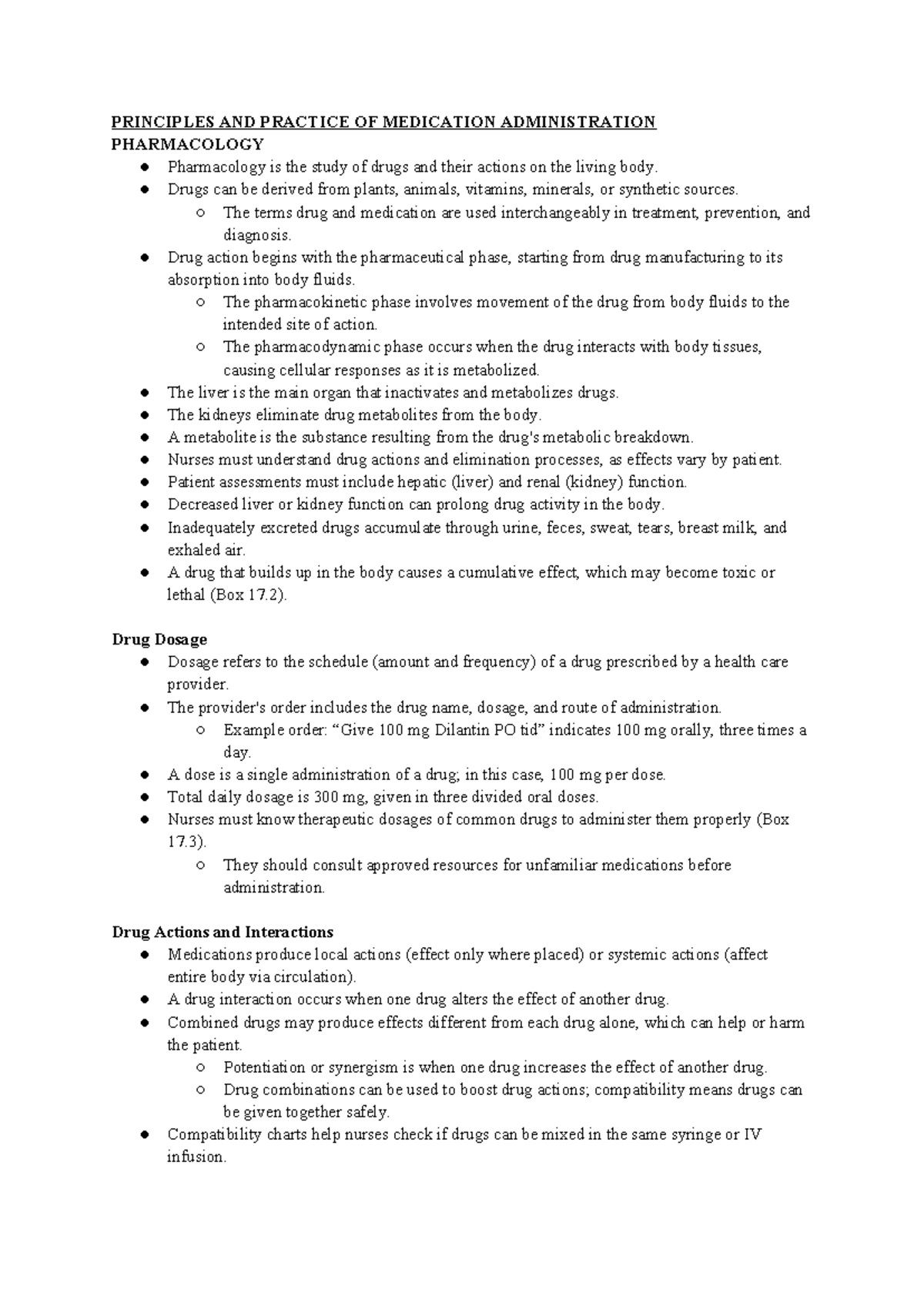 Ch. 17 Pharmacology: Principles & Practices of Medication Admin. - Studocu
