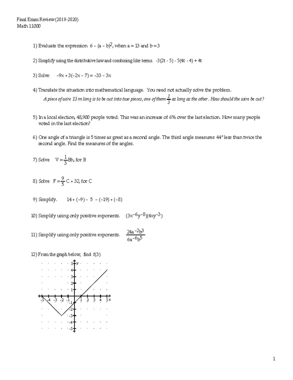 MATH 11000 - Comprehensive Final Exam Review Guide (2019-2020) - Studocu