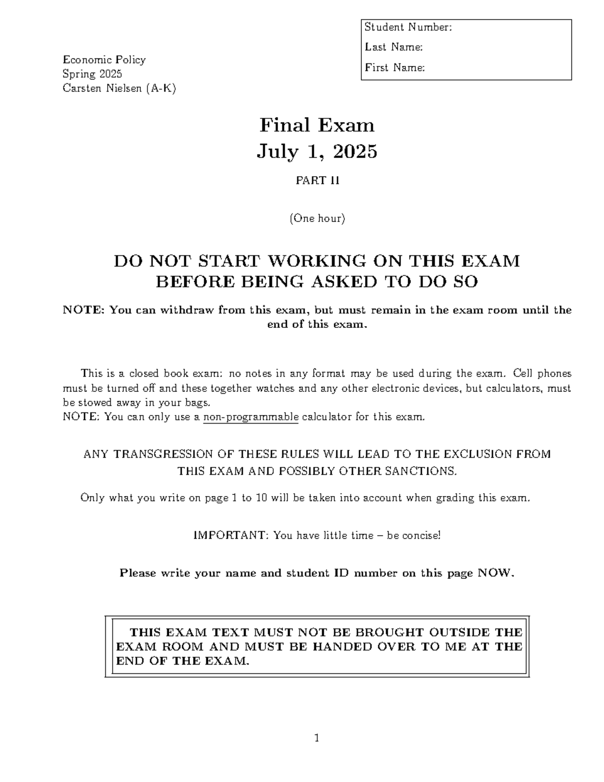 Economic Policy 2025 Final Exam Mock Exam Part II - Studocu