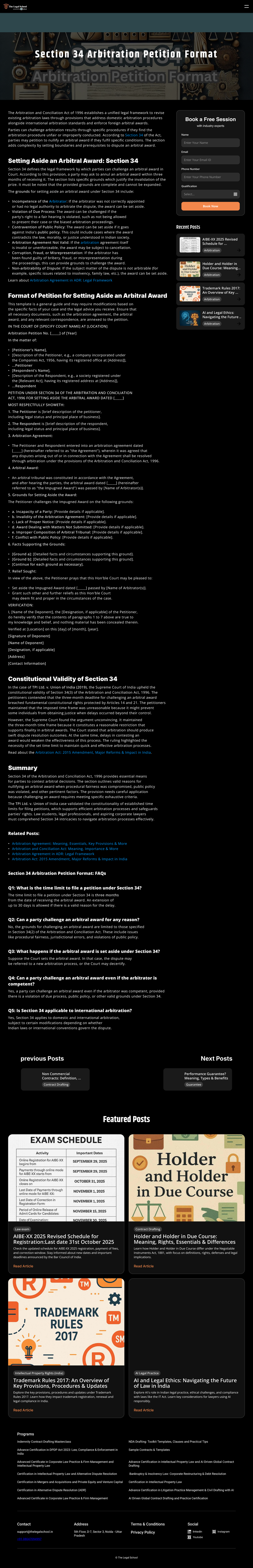 Section 34 Arbitration Petition Format: Grounds for Setting Aside ...