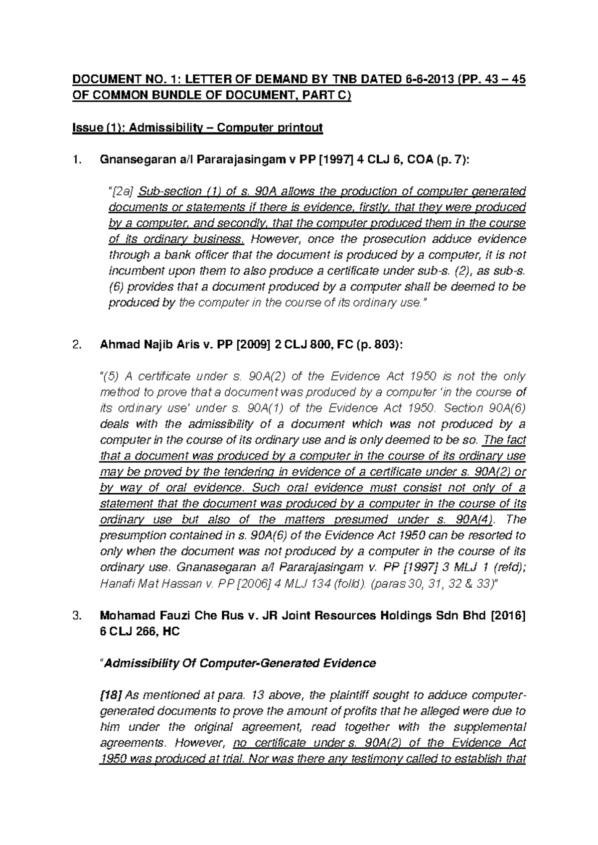 Written Statement s 38(4) ESA 1990 - DOCUMENT NO. 1: LETTER OF DEMAND ...