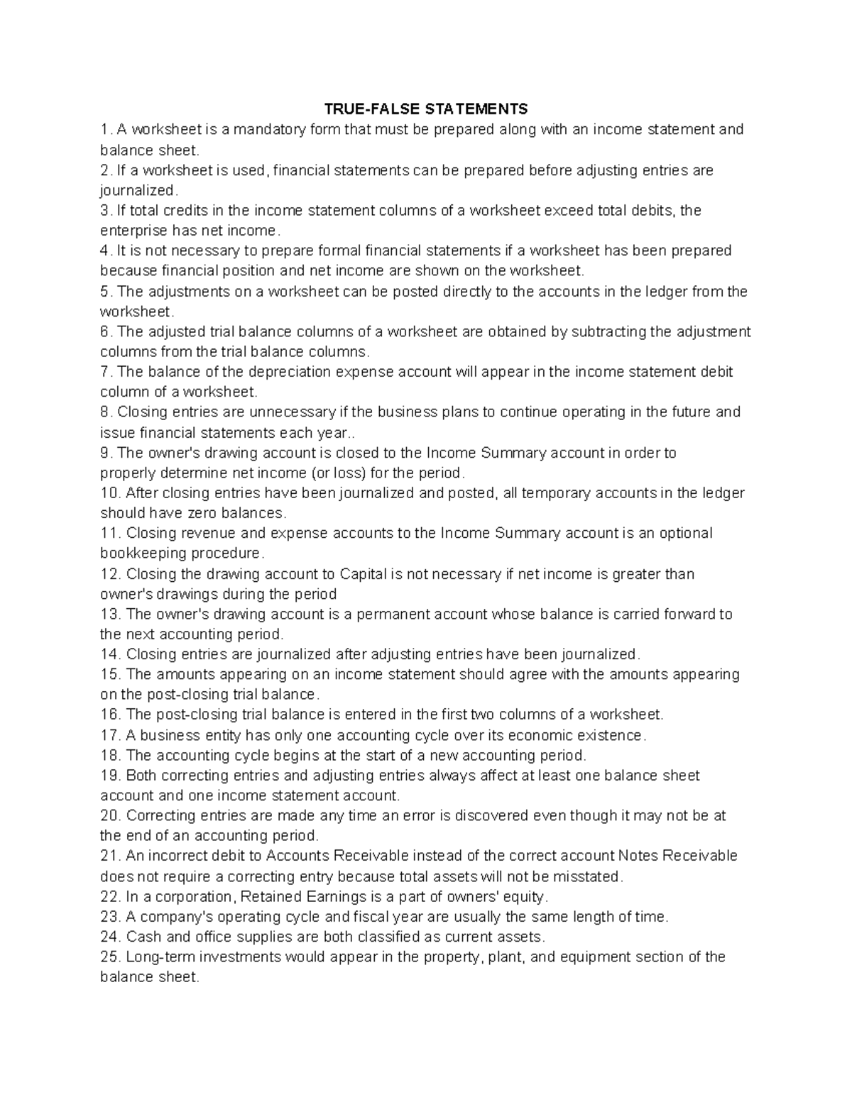 POA Finals - ASDAFDSVS - TRUE-FALSE STATEMENTS A worksheet is a ...