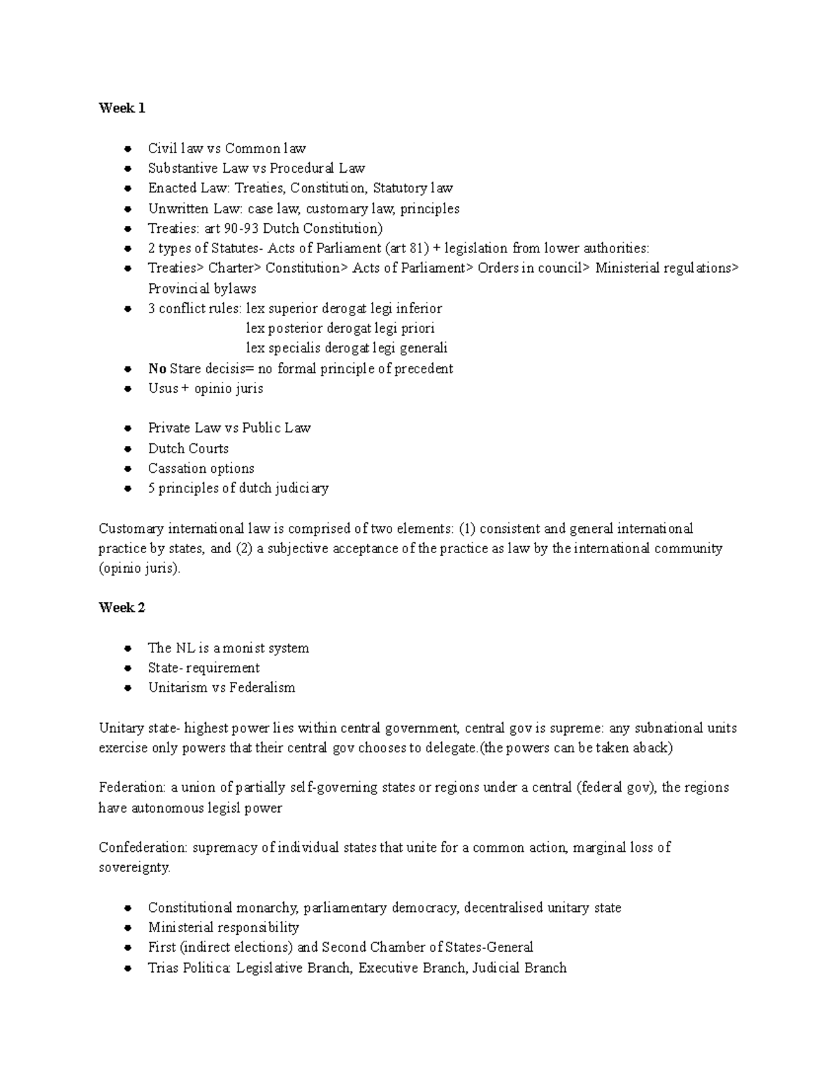 Important Concepts in Dutch Law: LLS - Weeks 1-3 Overview - Studeersnel