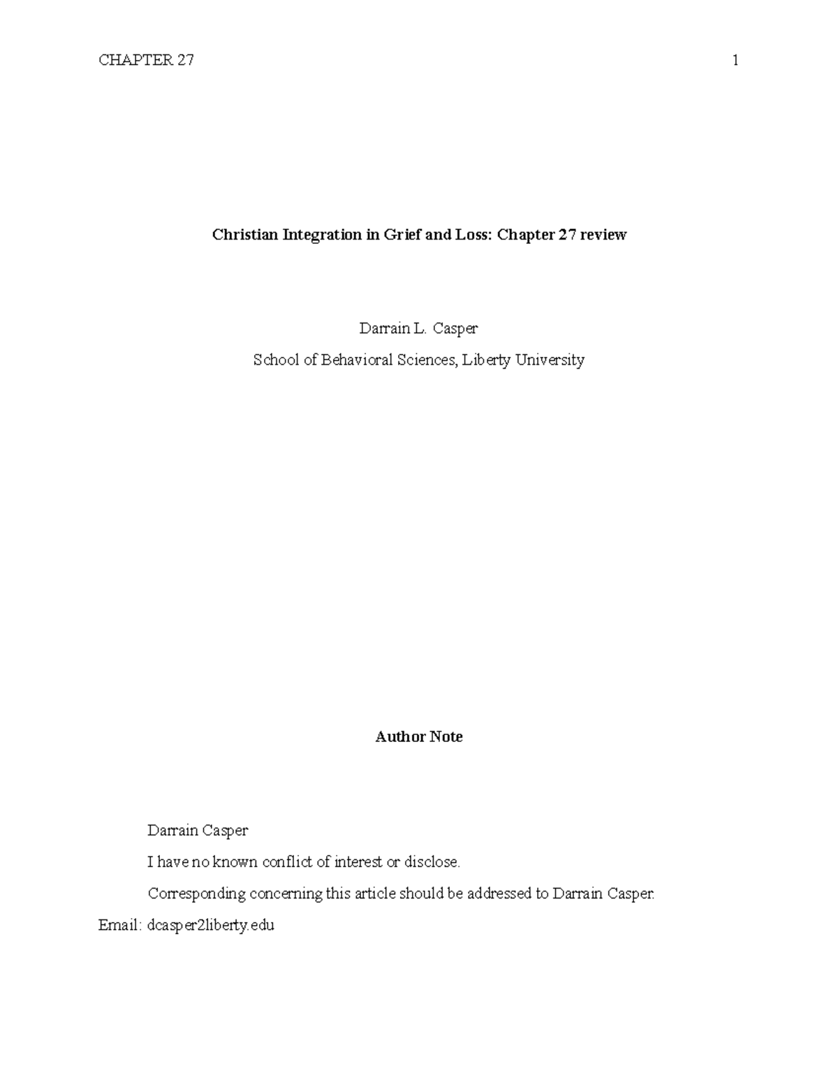 Christian Integration in Grief: A Review of Chapter 27 Insights - Studocu