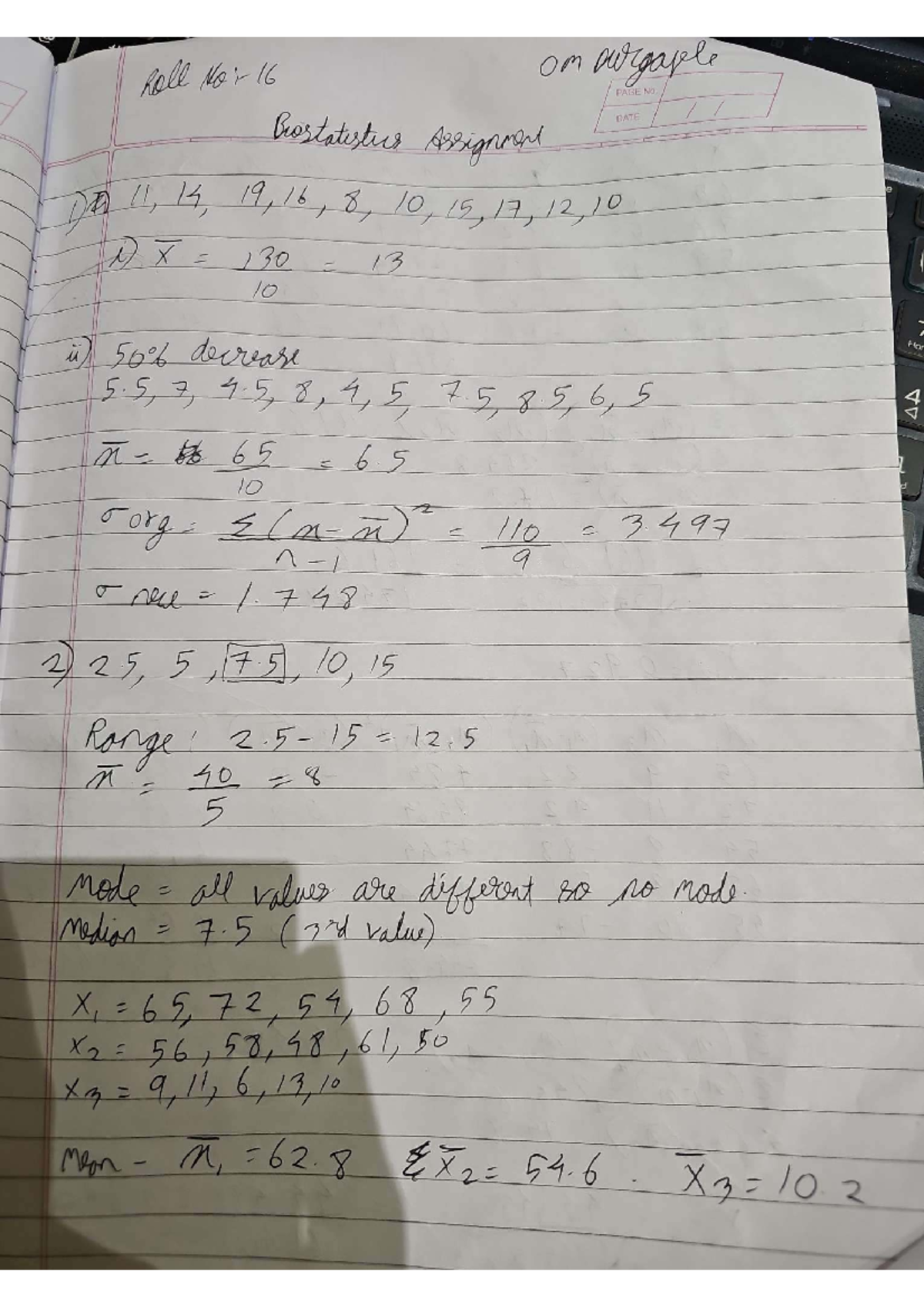 Biostats Assignment (Roll No: 16) - Detailed Analysis and Calculations ...
