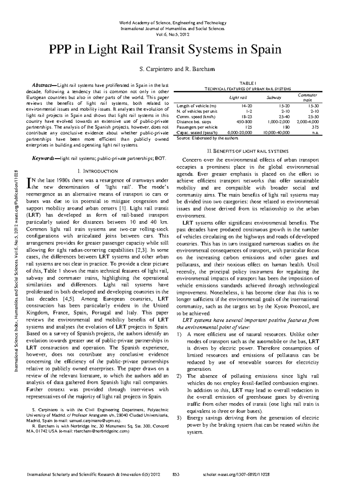 PPP in Light Rail Transit Systems in Spain: An Analysis of Efficiency ...