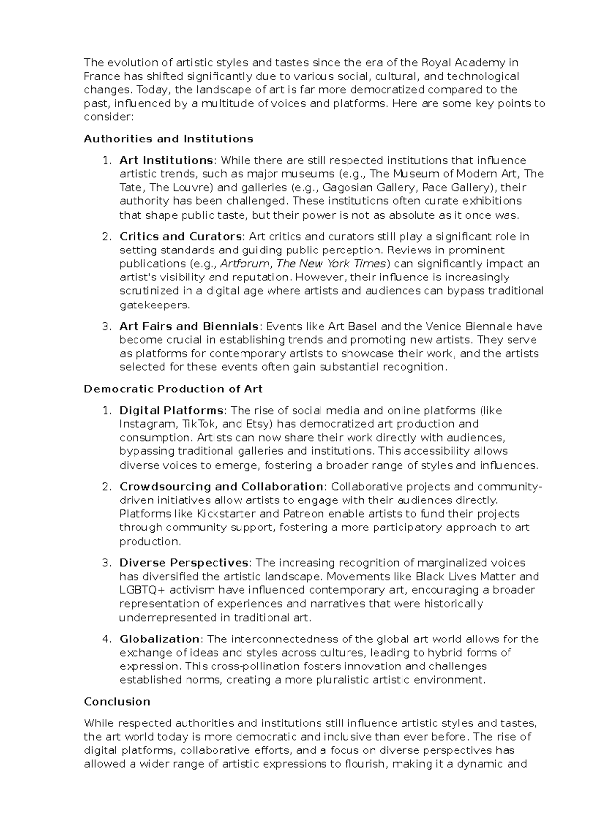 AHIST 1401 Learning Journal Unit 6 - The evolution of artistic styles ...