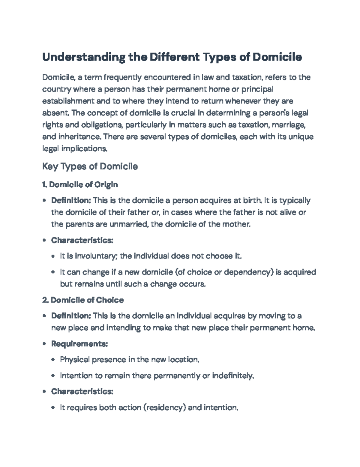 Understanding Domicile Types: Legal Implications & Applications - Studocu