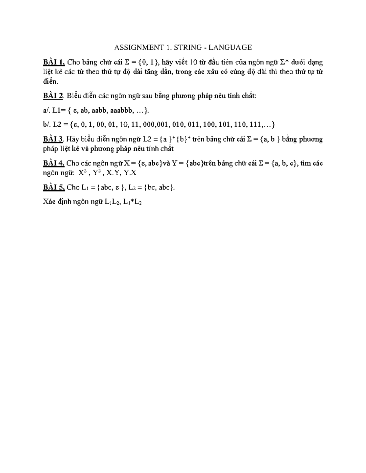Assignment 1: String Language Analysis and Properties - Studocu