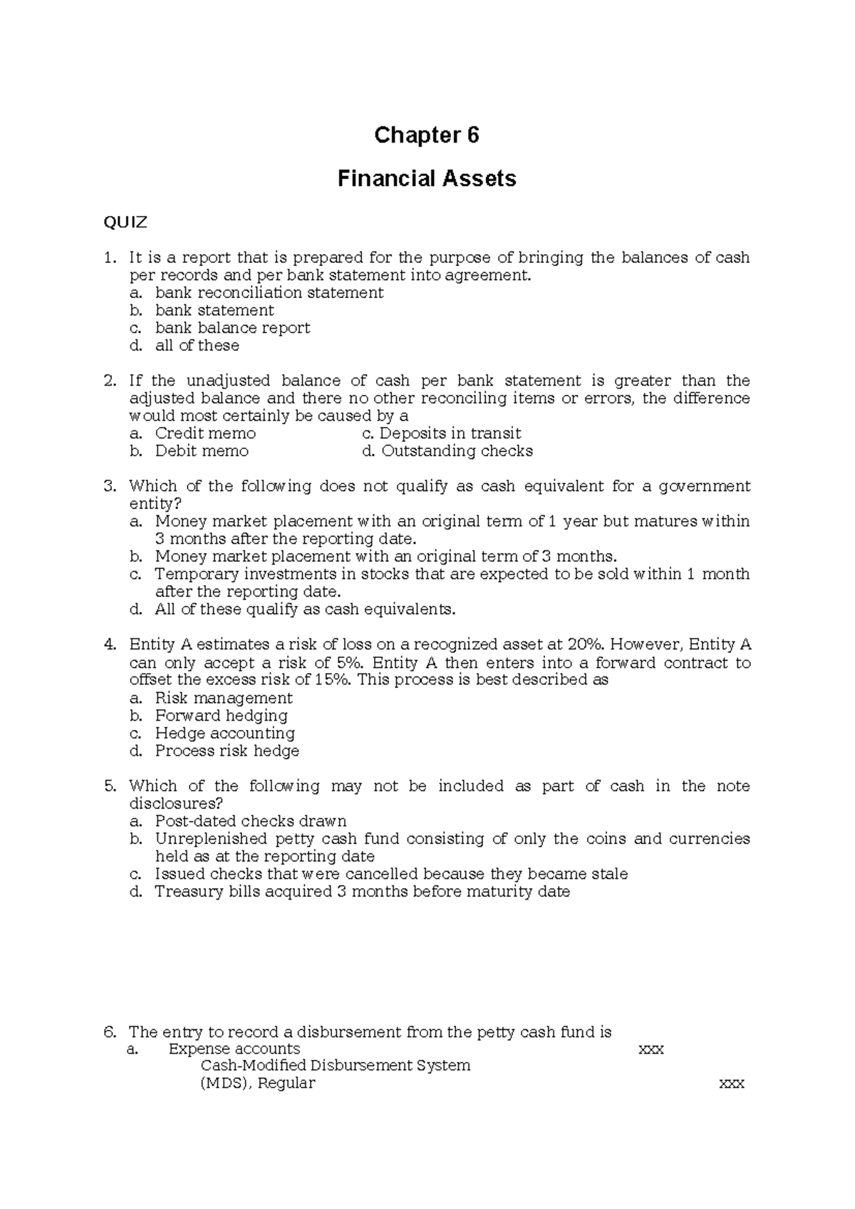 PROF-ED-5 Midterm Quiz 1: Chapter 6 Financial Assets Insights - Studocu