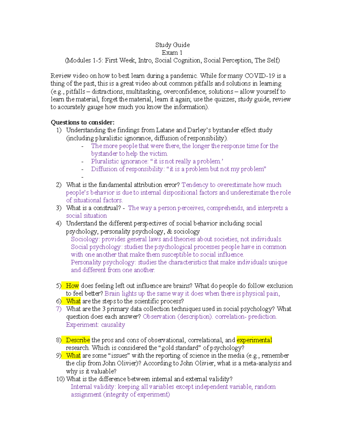 Study Guide for Exam 1: Social Cognition & Perception Insights - Studocu