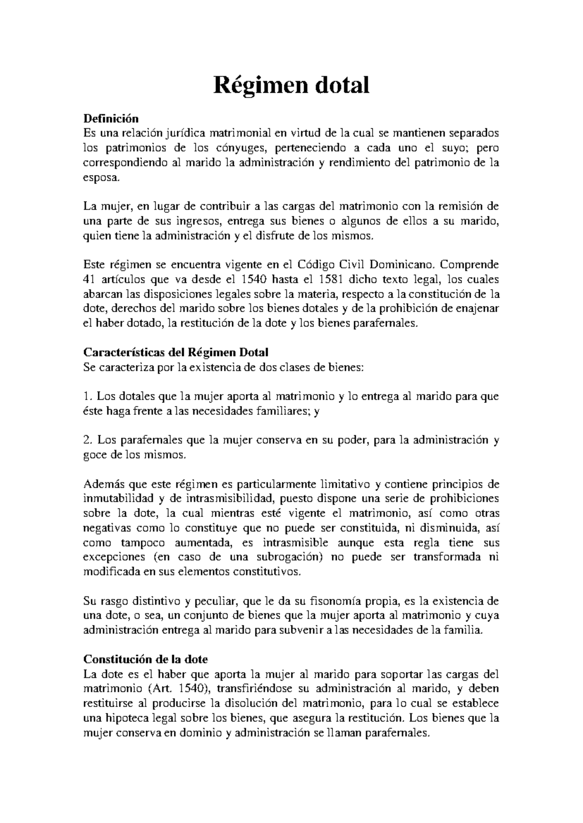 Tarea 3 - mjhvgftghm - Régimen dotal Definición Es una relación ...