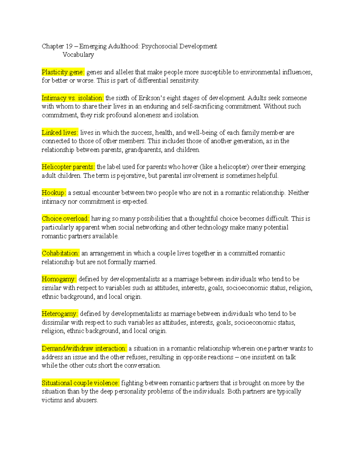 Chapter 19 Summary - PSY 215: Emerging Adulthood Vocabulary Insights ...