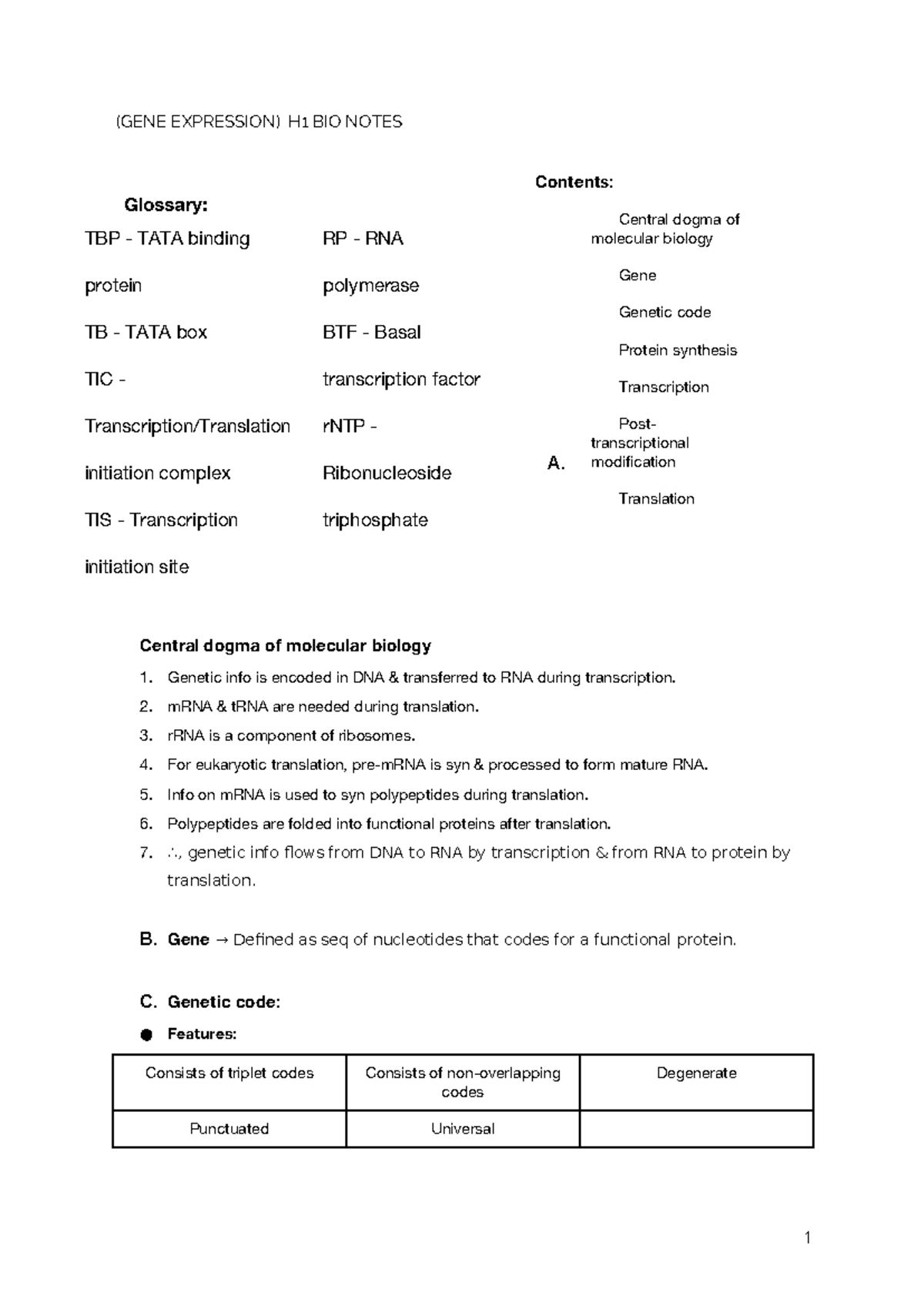 (GENE EXPRESSION) H1 BIO Final Exam Study Notes - Studocu
