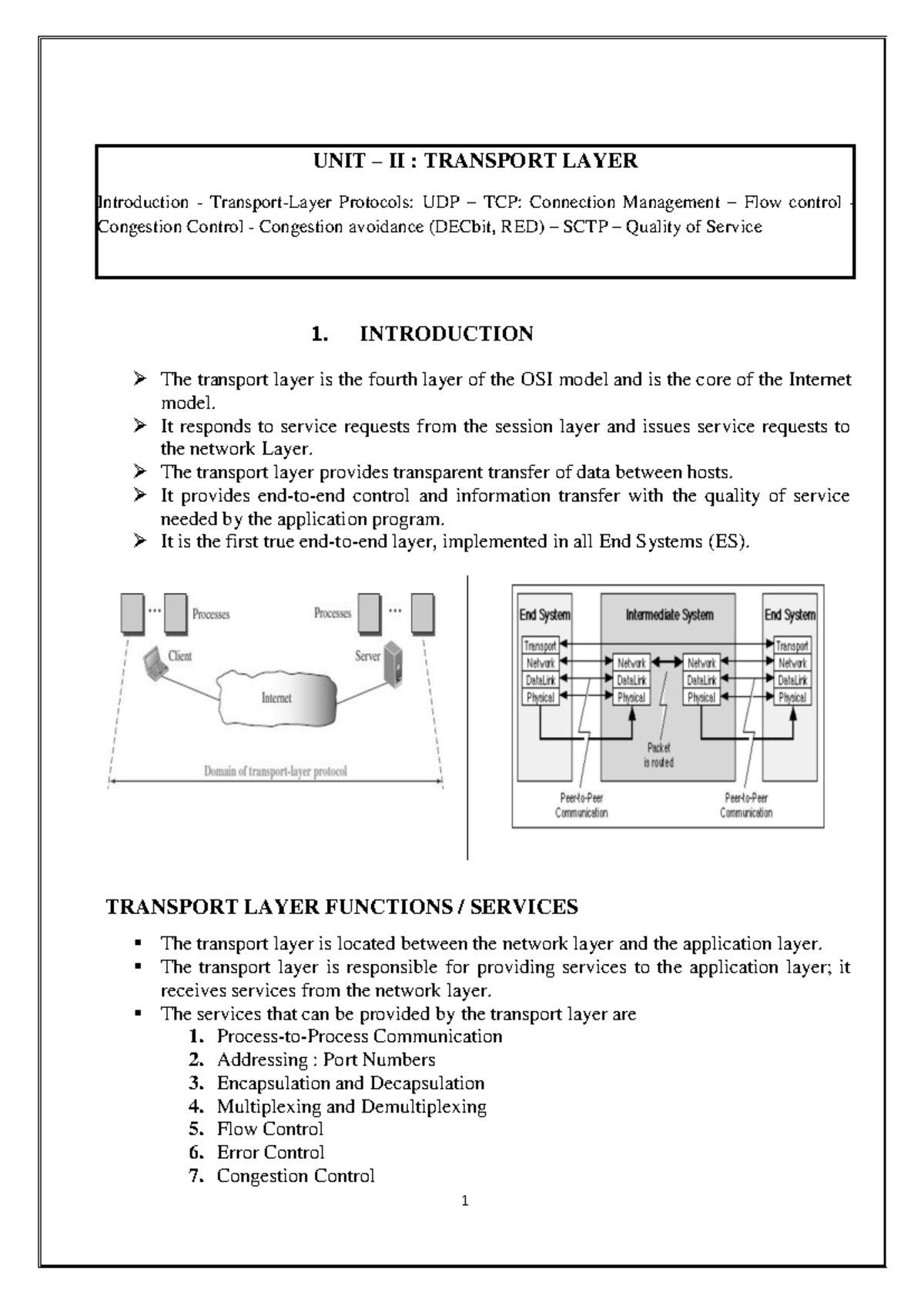 Unit II: Transport Layer Protocols - UDP, TCP, SCTP Overview - Studocu