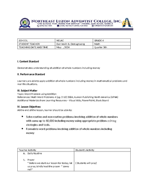 Multigrade Lesson Plan 1 and 2 - Multigrade Lesson Plan 1 and 2 Semi ...