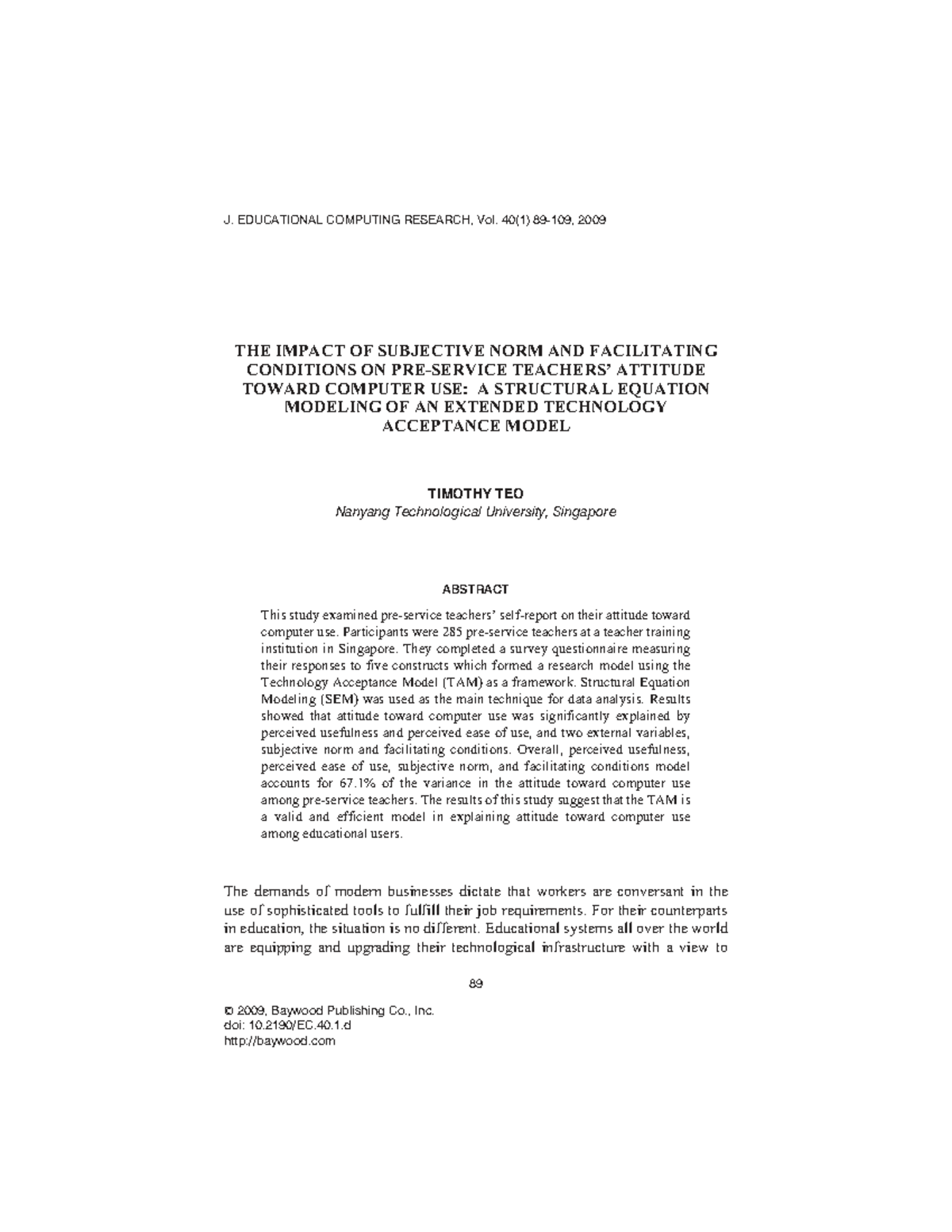 The Impact of Subjective Norms and Conditions on Computer Use Attitudes ...