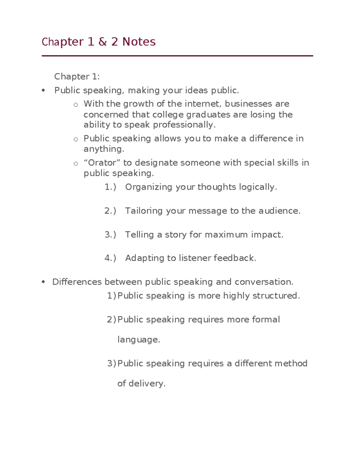 Public Speaking: Chapter 1 & 2 Notes on Skills and Techniques - Studocu