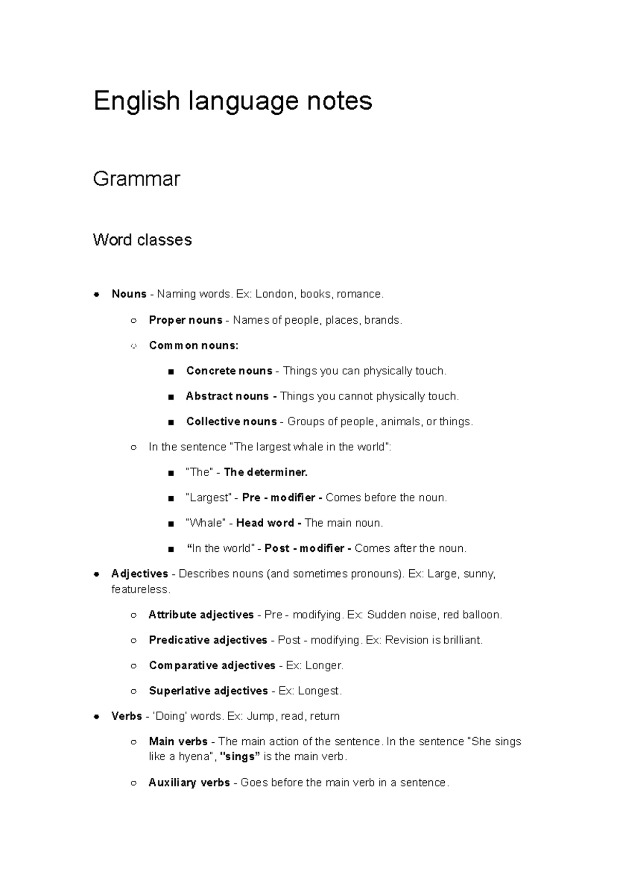 Linguistics 101: Comprehensive Notes on Word Classes and Functions ...