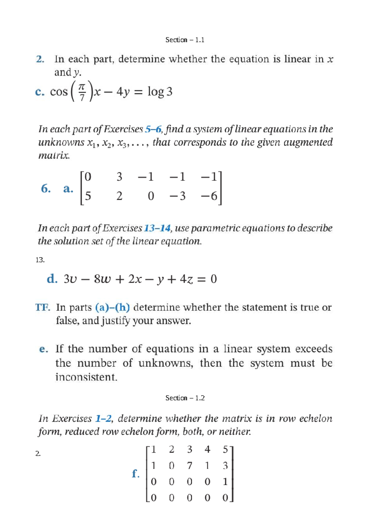 Linear Equations and Matrix Analysis - Tutorial Questions 1.1, 1 - Studocu